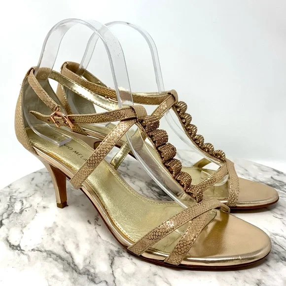 green emerald velvet dress Stunning Gold Ankle Strap Heels - All Shoes main image 1